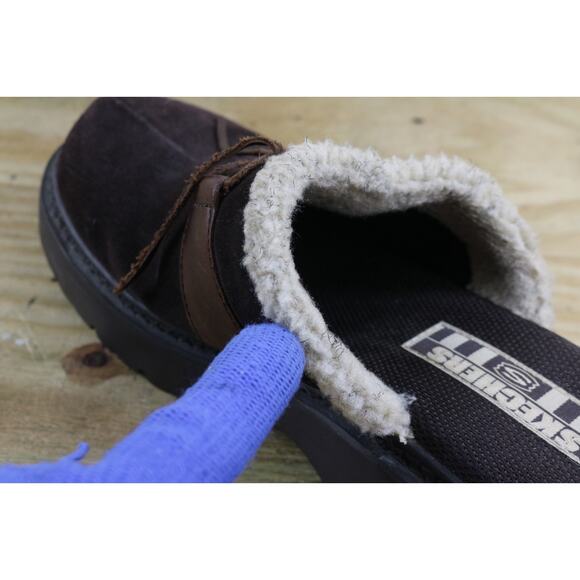 Vintage Skechers Shoes 8.5 Brown Suede Faux Fur Trim Clogs Platform Lug Sole - Picture 8 of 8